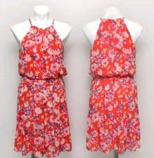 NEW Eliza J Orange Floral Chiffon Halter Dress Size 8 Pleated Summer Party Chic