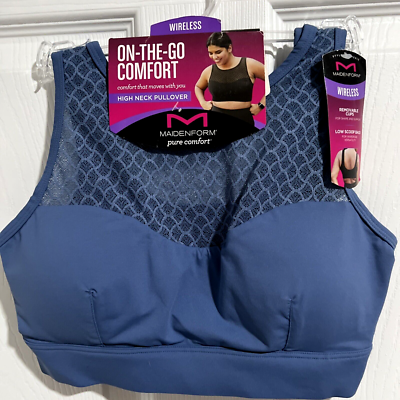 NEW Maidenform Pure Comfort High Neck Pullover WireFree Bra Small Blue  DM221C