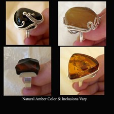 BALTIC HONEY CHERRY or BUTTERSCOTCH AMBER SILVER MODERN HANDMADE RING