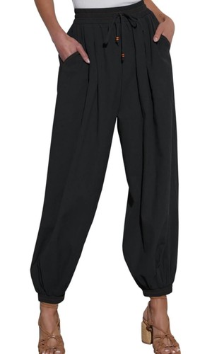 NIMIN Womens High Waisted Casual Cotton Pants Loose Baggy Elastic Waist Large