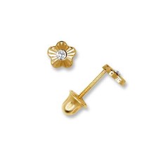 14K Yellow  White Gold Minimal Flower CZ Studs Earrings for Girls