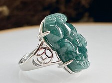 Certified Green silver 925 100 A JADE Jadeite pixiu RING USA 7.25    