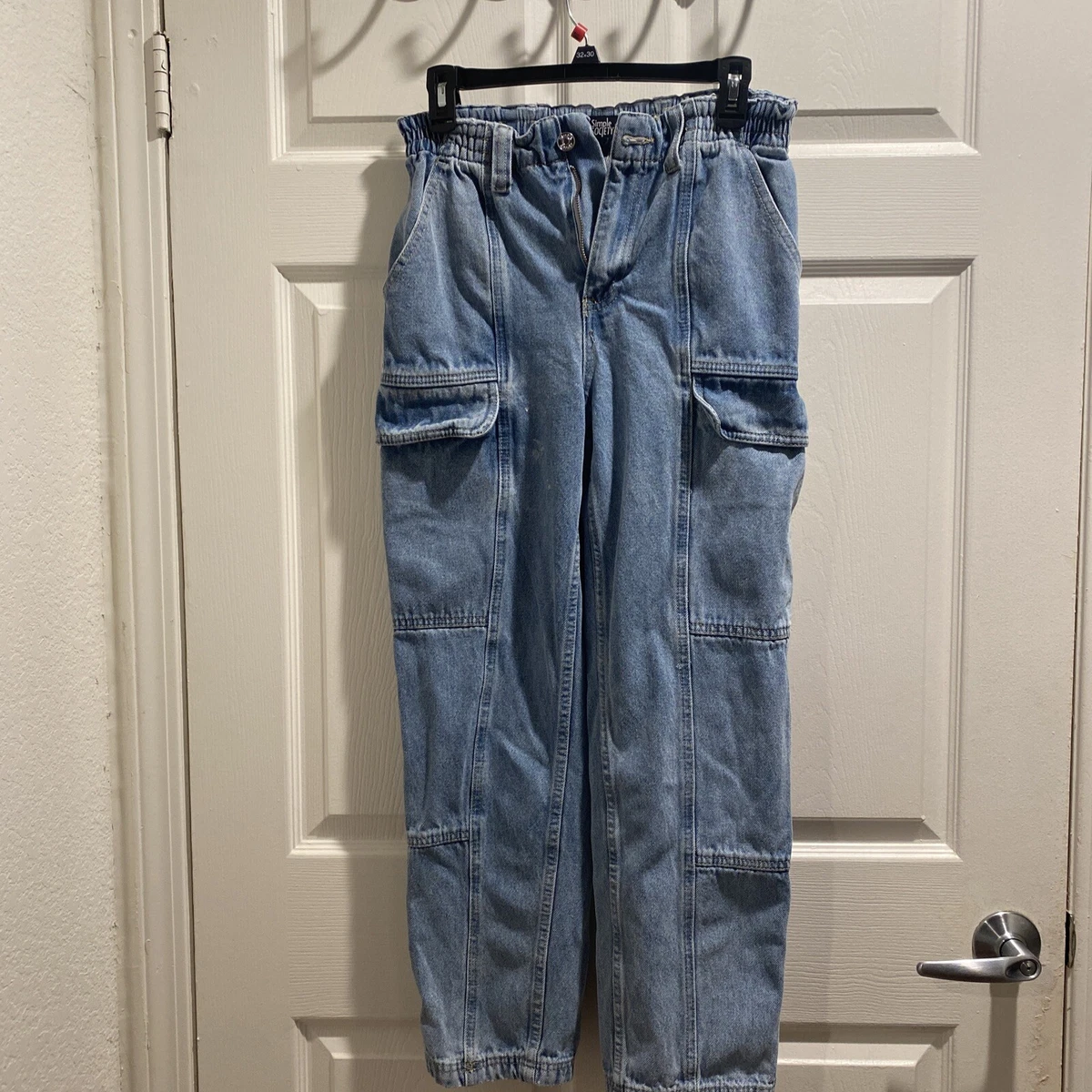 Simple Society Womens Light Wash Cargo Super High Rise Blue Jeans Size 5/27