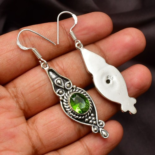 Peridot Earring Gemstone 925 Sterling Silver Handmade Jewelry Earring 2.10" - Picture 4 of 9