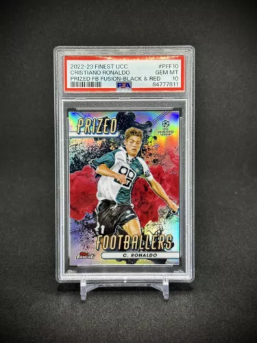 Cristiano Ronaldo 2022 Topps Finest UCC Black Red Fusion PR /80 SP PSA 10