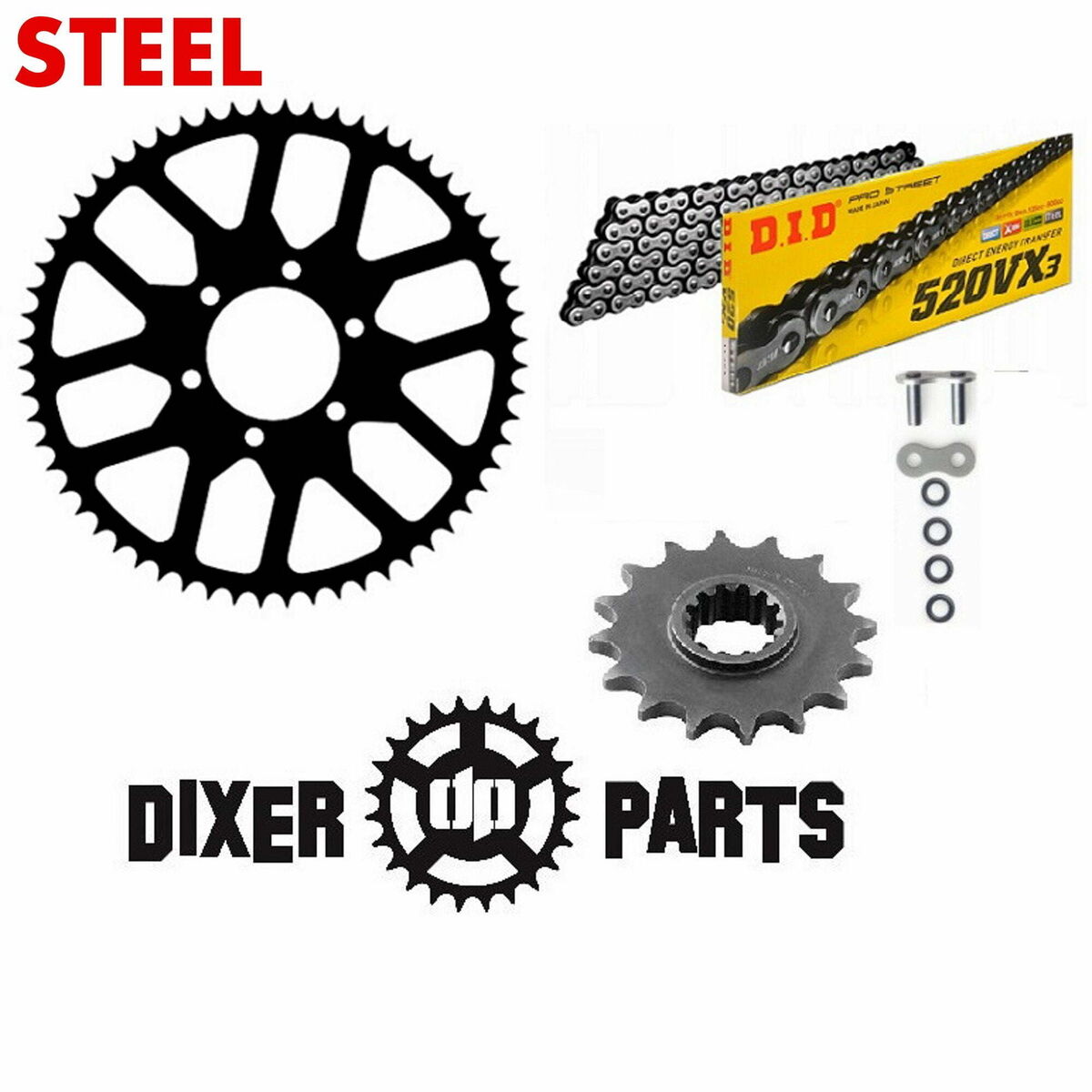Sprockets Chain Drive Kit 15t + 50t + DID Kawasaki ZX6-R 636 (2007-2024) Stunt Sprockets Chain Drive Kit 15t + 50t + DID Kawasaki ZX6-R 636 (2007-2024) Stunt
