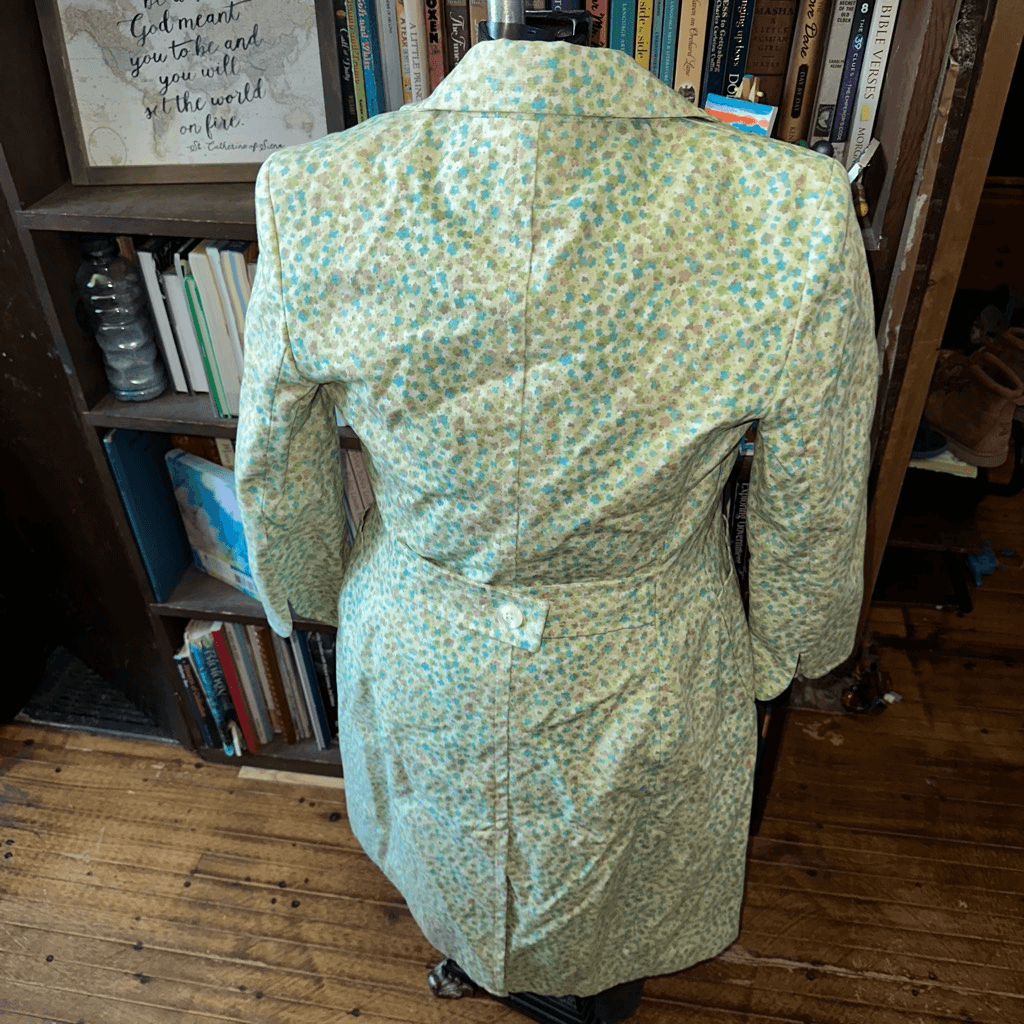 Express green & yellow vintage floral s belted trench coat