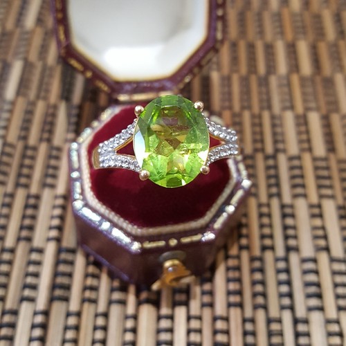 925 Sterling Silver Ring, Genuine Peridot And Topaz Gemstones, Size R.5 US 8.75 - Picture 3 of 8