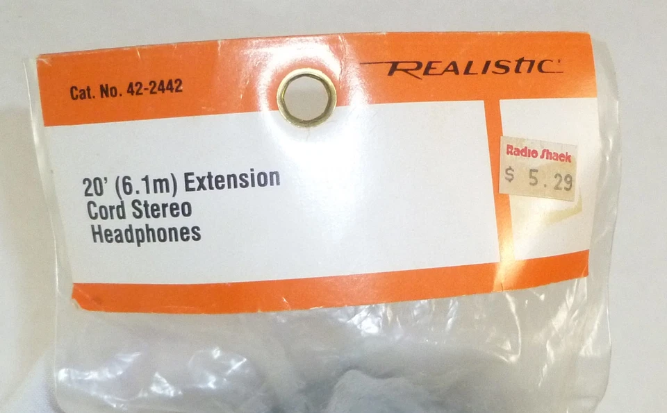 Cable de extensión de auriculares estéreo Realistic RadioShack de 20 pies 42-2442 - De colección Foto 3 de 4