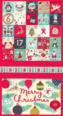 Christmas Santa Angel Snowman Days Cotton Fabric Clothworks - 24''X44'' PANEL