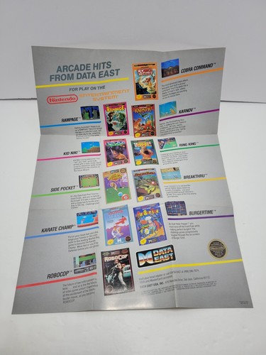 Arcade Hits From Data East Nintendo NES Poster Insert DAT-NES-US 16 ...