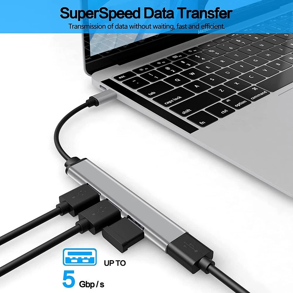 Type USB C to USB Hub Extensions 4 Port USB 3.0 Hub Expander PC MAC Mini Adapter