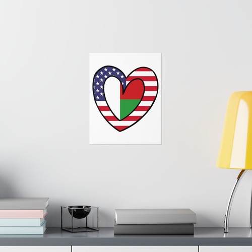 Póster mate premium bandera de Estados Unidos de Madagascar corazón americano regalo de boda bandera de Madagascar - Imagen 2 de 33