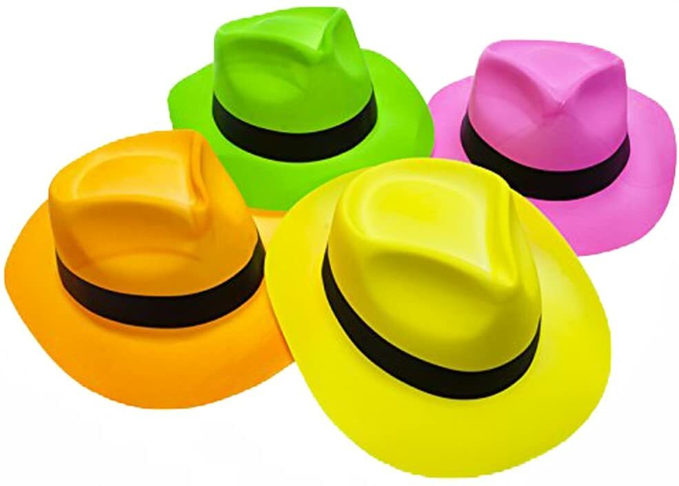 Plastic Party Hat &ndash; Neon Fedora Hat Assorted Colors Festiv