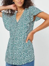JD WILLIAMS LADIES GREEN FLORAL FRILL SLEEVE BLOUSE NEW (ref 444) SALE