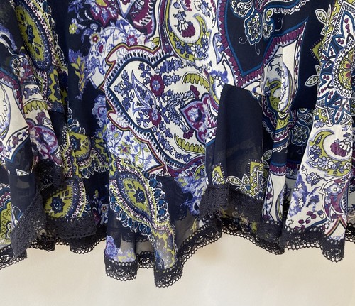 Per Una Navy Blue Paisley Ruffle Handkerchief Lace Edged Hem Skirt Size 12 - Picture 3 of 4