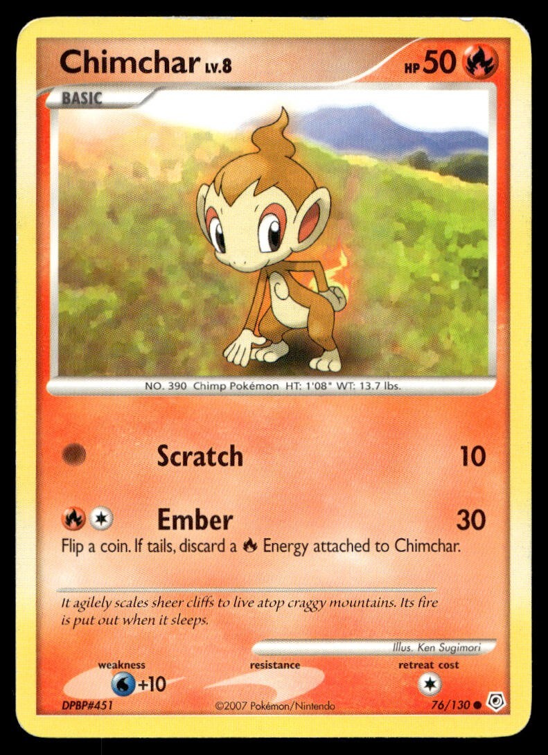 Chimchar 76/130 Pokemon Card Diamond & Pearl Common 50 HP Lightly Played R9