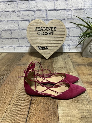 J. Crew- women’s Pink suede lace-up pointed toe flat ballet shoes size 6 - Picture 8 of 10