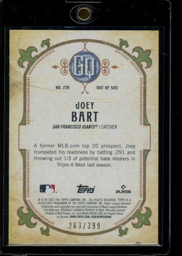 2022 Topps Gypsy Queen #278 Joey Bart Burnt Umber #/399 - Picture 2 of 2