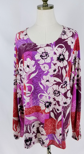 Chemisier Manches Longues Noir Floral Susan Graver - Taille XL - Occasion Très Bon état