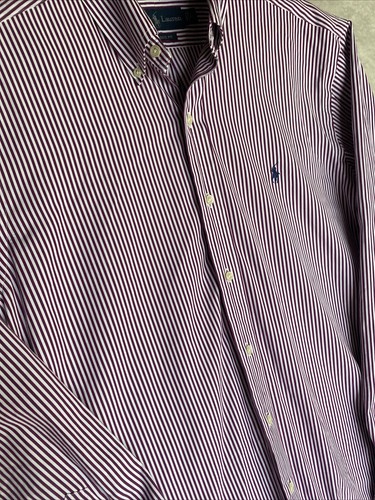 Polo Ralph Lauren Men’s L Classic Fit Long Sleeve Button Purple White Stripe - Picture 1 of 12