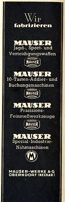 Mauser-Werke Oberndorf WAFFEN & PRÄZISIONSWERKZEUGE Historische Reklame von 1941