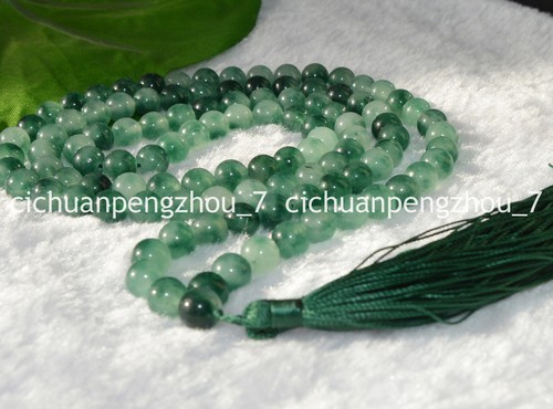 Collana Mala Giada Verde Naturale 8 mm Buddista Tibet 108 Perline di Preghiera Meditazione - Foto 6 di 6