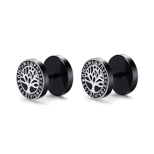 Black Stud Earrings Vegvisir Valknut Triquetra Viking Celtic Stainless Steel - Picture 16 of 20