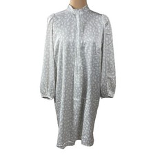 New Ann Taylor Mock Neck Satiny Animal Print Shift Dress Grey and White M Medium