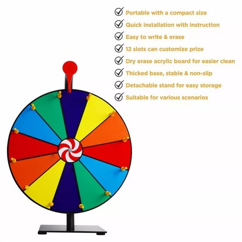 12-Slots 30CM Prize Wheel Fortune Spinning Roulette Tabletop Win Game Party - Picture 9 of 14