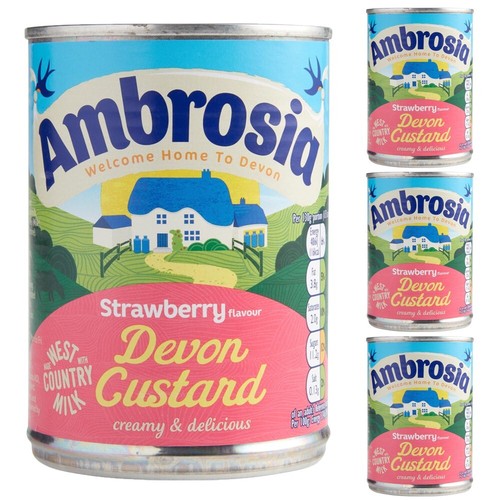 4x400g Ambrosia Devon Custard Strawberry Creamy Butter Milk Dessert
