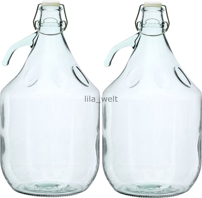 2 STÜCK Gärballon Glasballon Weinballon Ballon Flasche 5L mit Bügelverschluss