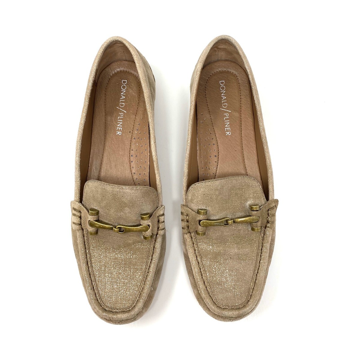 Donald J Pliner Filo Tan Metallic Suede Horsebit Loafers 
