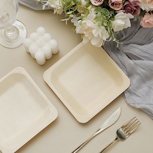 25 pcs Natural BIRCH WOODEN 6" Square PLATES Wedding DISPOSABLE TABLEWARE - Picture 5 of 8