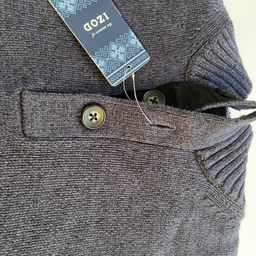 IZOD Sweater Mens XL Navy Chunky Knit Cotton Natural Stretch Quarter Button NWT - Picture 5 of 17