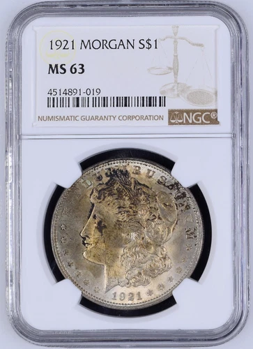 1921 $1 MORGAN SILVER DOLLAR NGC MS63 UNIQUE TONING! NICE! 📈🔥