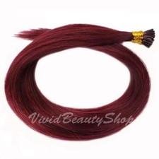 25 Burgundy I Stick Glue Tip Micro Bead Straight Remy Human Hair Extension 22"