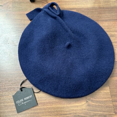 CELINE ROBERT chapeaux 100% wool Navy Beret size M handmade in FRANCE NWT