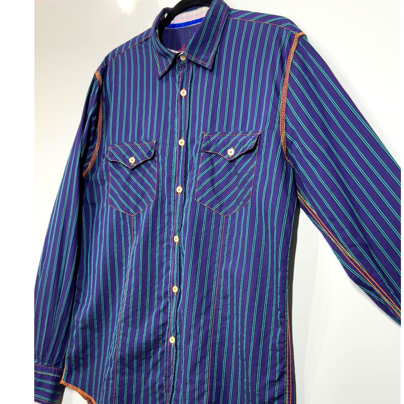 Express Button Up Collared Long Sleeve Striped Re… - image 1