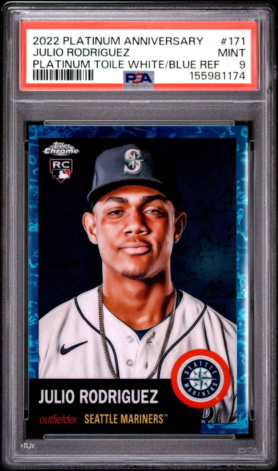 2022 TOPPS CHROME PLATINUM ANNIVERSARY JULIO RODRIGUEZ ROOKIE RC 146/199 PSA 9