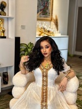 Elegant Ethiopian Traditional Dress Habesha Kemis with Genuine Silver Detailing