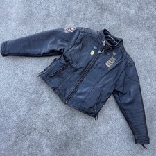 VTG Walter Dyer Womens Black Leather Jacket Liner Patches Pins USA Made Willie G