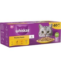 40 x 85g Whiskas 7+ Poultry Feasts Mixed Senior Wet Cat Food Pouches in Jelly 6.21 per kilo