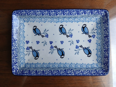 Polish Pottery Rectangular Tray Ceramika Artystyczna Unique U4830 waiting Birds