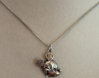 Disney Mickey Mouse Silver Necklace Pendant on Sterling 18inch chain 
