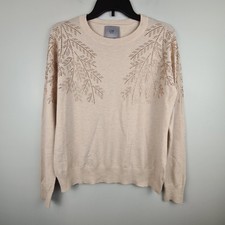 Maglione LIV Milano beige maglia strass dettaglio ramo donna media vacanza