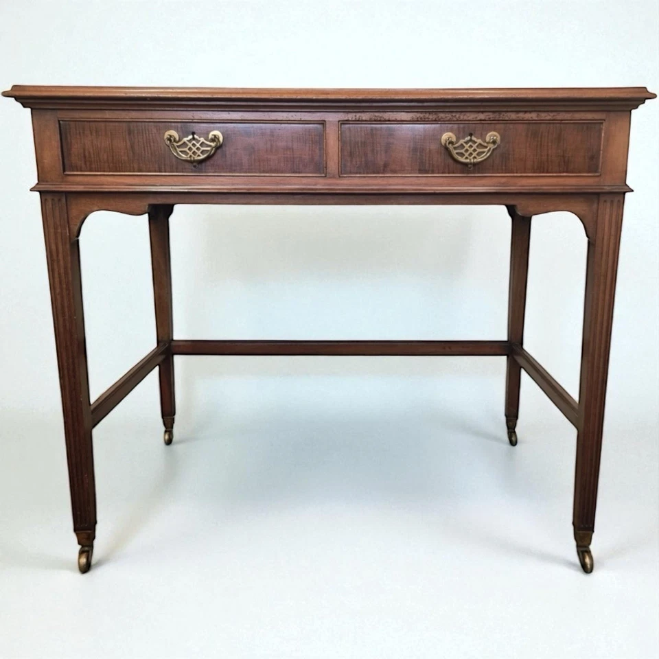 Gillows of Lancaster Victorian inlaid Desk with Green Leather on brass castors p - Image 3 of 4