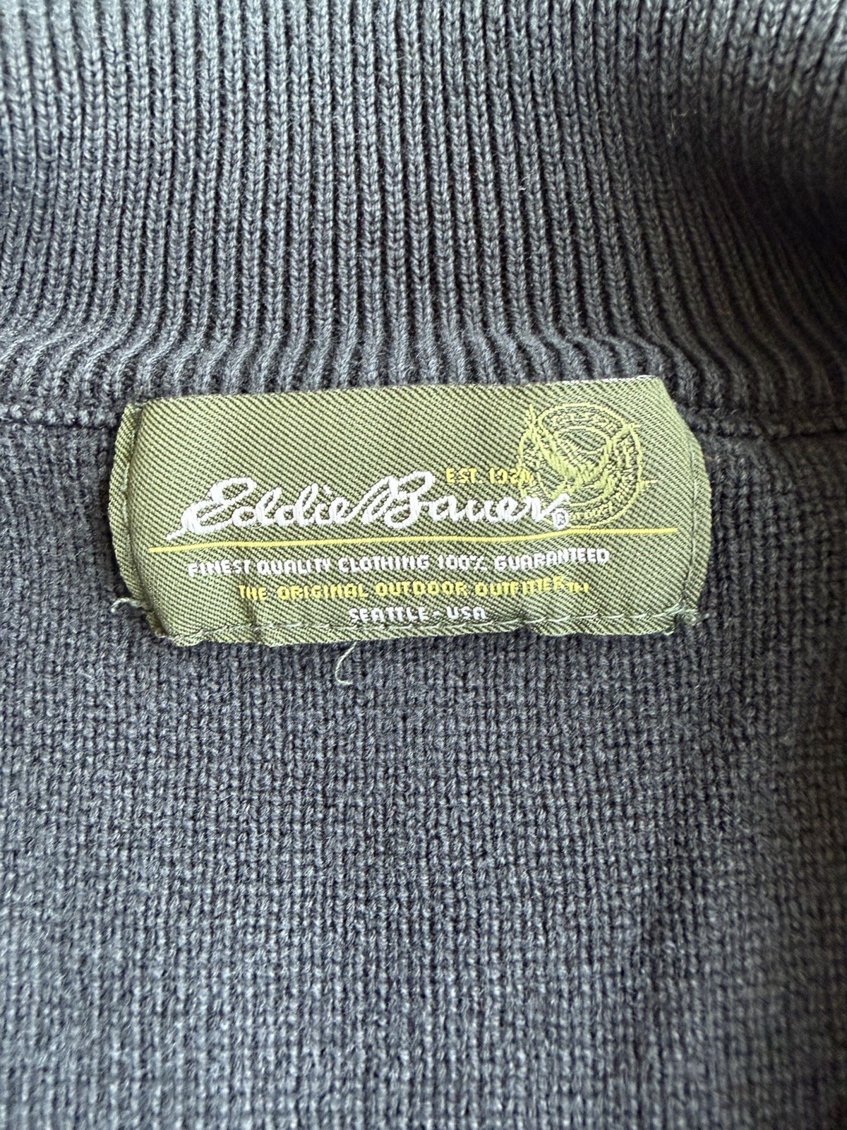 Eddie Bauer Sweater Mens XL Navy 1/4 Zip Red Racing Stripe Cotton Knit Pullover thumbnail 3