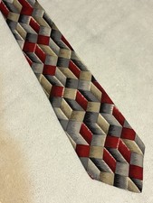 JT Beckett Men’s All Silk Neck Tie, Made In USA, Red Gray Gold Geometric Pattern