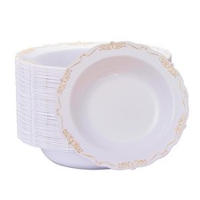 N9R 30PCS Disposable Soup Bowls with Gold Relief, 12 Oz Fancy Plastic Dessert...